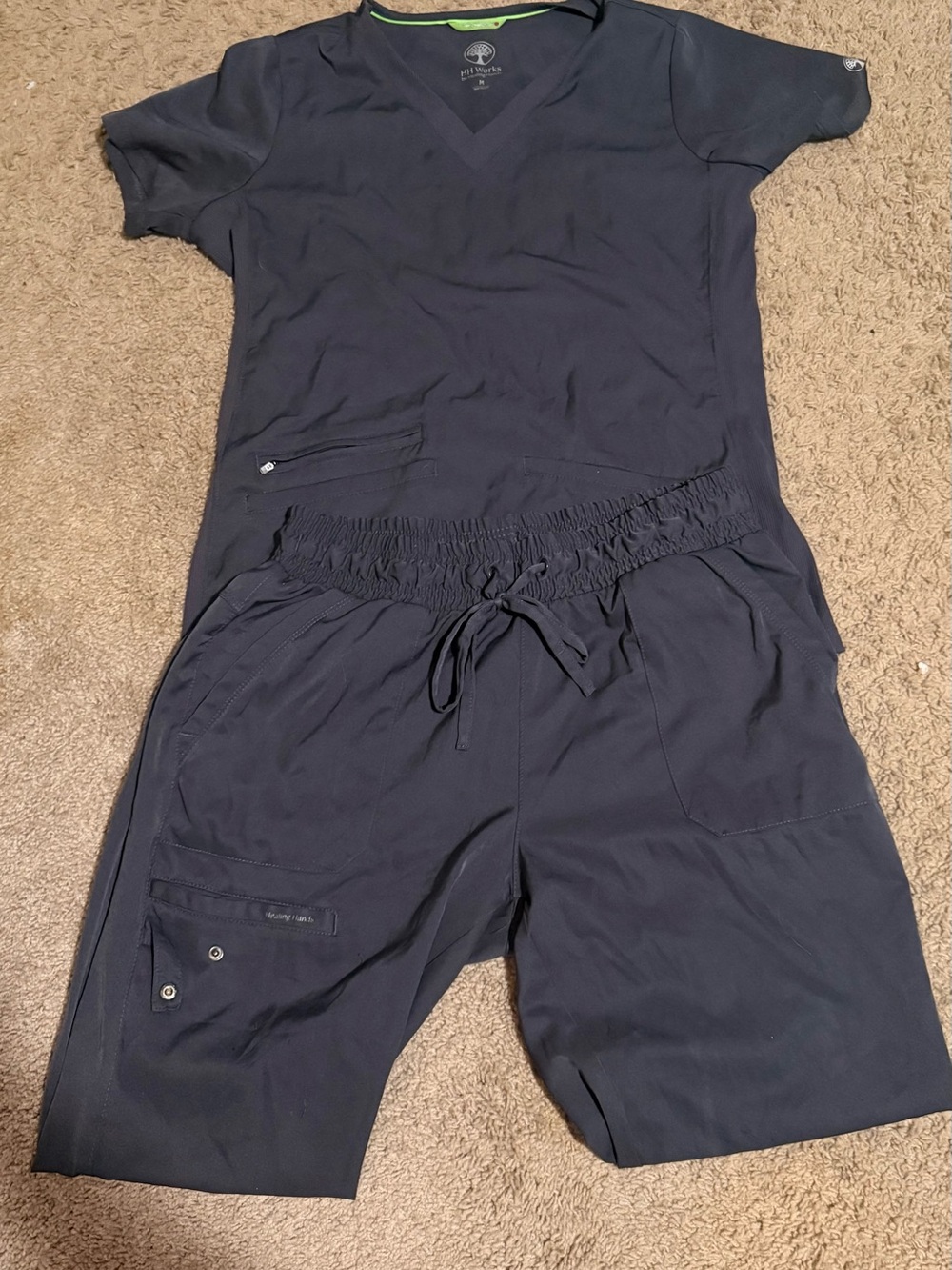 healing hands Gray V-Neck Scrub Top with Drawstring Jogger Pants